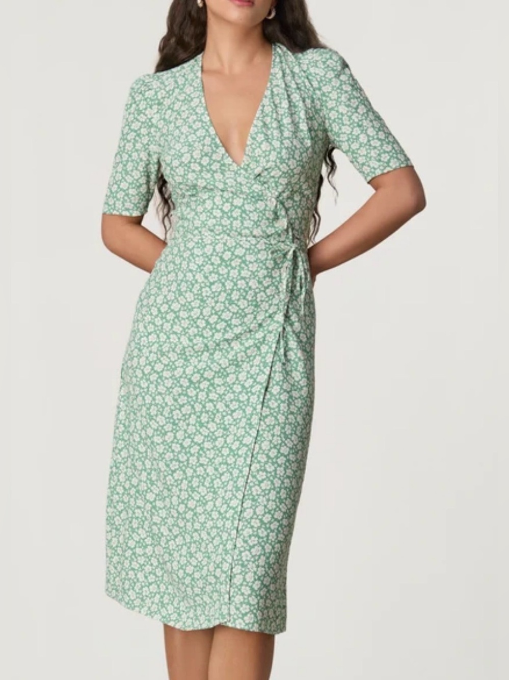 Rouje Paris Gabin Acacia Vert Floral Wrap Midi Dress Green FR 38 US 6